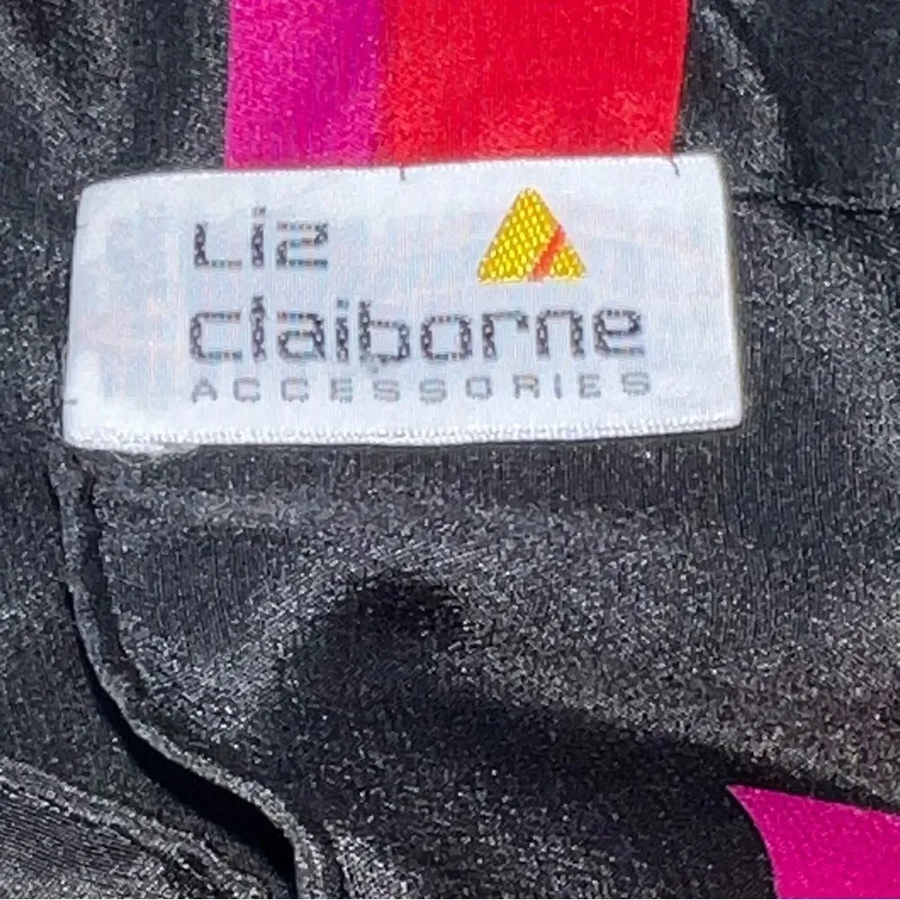 Liz Claiborne Black, Red, Pink, Purple , Green Floral 100% Silk Large Scarf 36”
